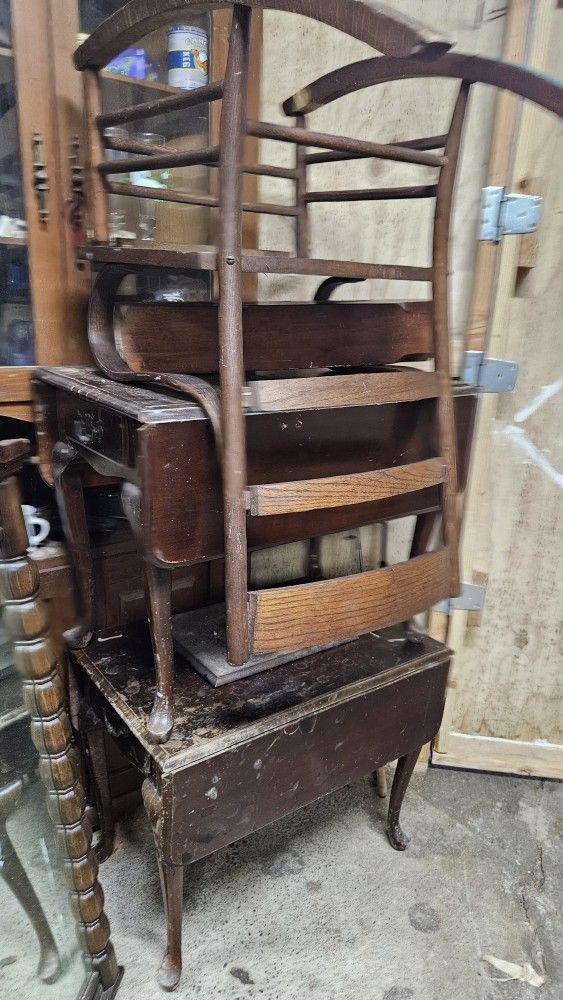 Antique Fold Out Leaf Tables And Rocking Chair