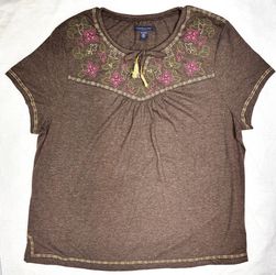 Tommy Hilfiger Women's XL Brown Cotton Polyester Blend S/S Pullover Blouse Top