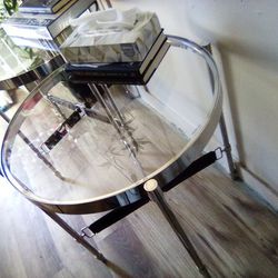 2 Chrome Glass And Leather End Tables