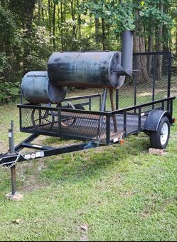 Heavy Duty Offset Smoker On Utility Trailor