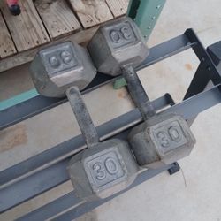 PAIR of 30lbs Cast Iron Hex Dumbbells
