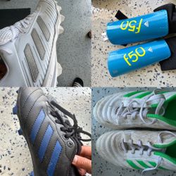 Soccer Shoes (2 adult & 1 kid shoes) + adult shin guard