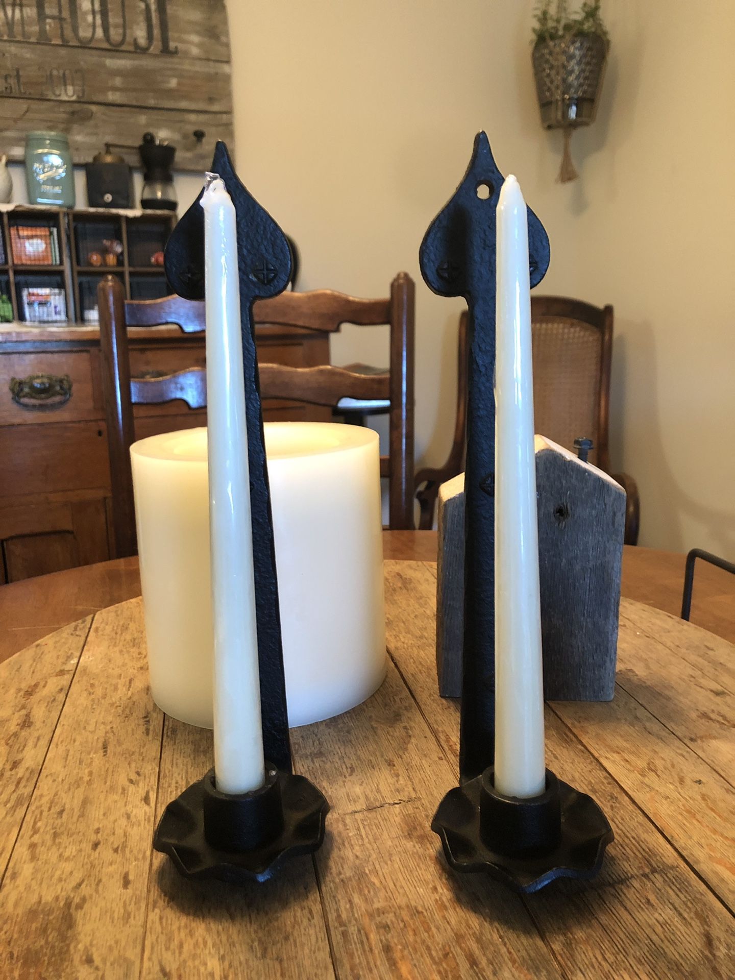 Set Of Rod Iron Candle Stick Holder With New Candles