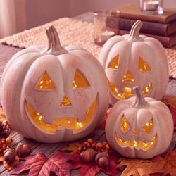 3 Pcs Resin Fall Pumpkin Decor Jack O' Lantern Home Outdoor Decor