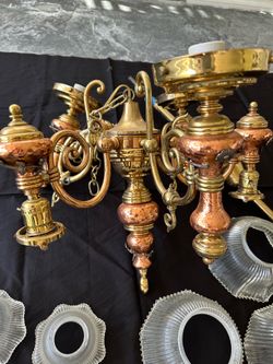 Antique brass copper and pewter light fixture