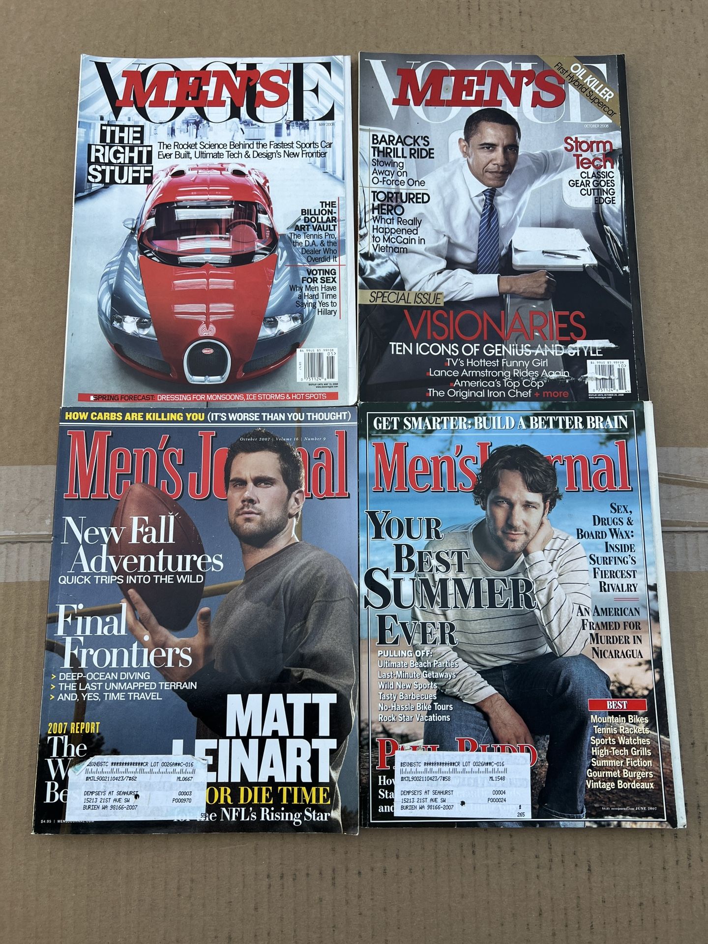 Lot of 4 Men's Vogue May/October 2008, Men's Journal June/October 2007 Magazine