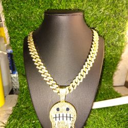 Emoji Face Rhinestone Cuban Link Fashion Chain 