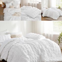 King Size 7 Piece Plaid Seersucker Comforter Set - Soft Down Alternative Bed in a Bag with Lightweight Comforter, King
