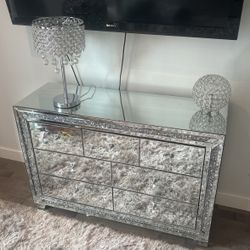 Glass/Crystal Dresser + Lamp And Desk Light