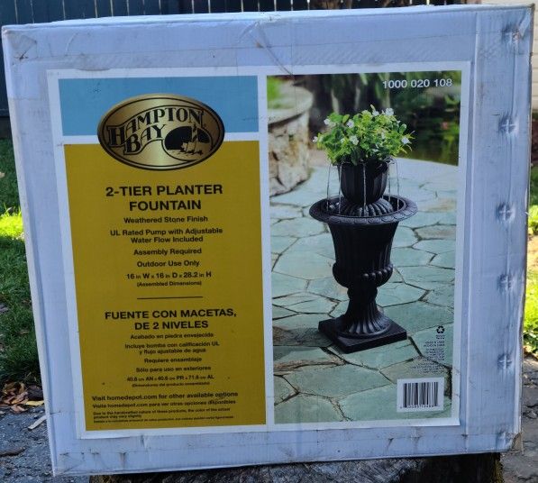 NEW!!! Hampton Bay 2-Tier Vertical Rib Planter Fountain Outdoor Use SKU 020-108