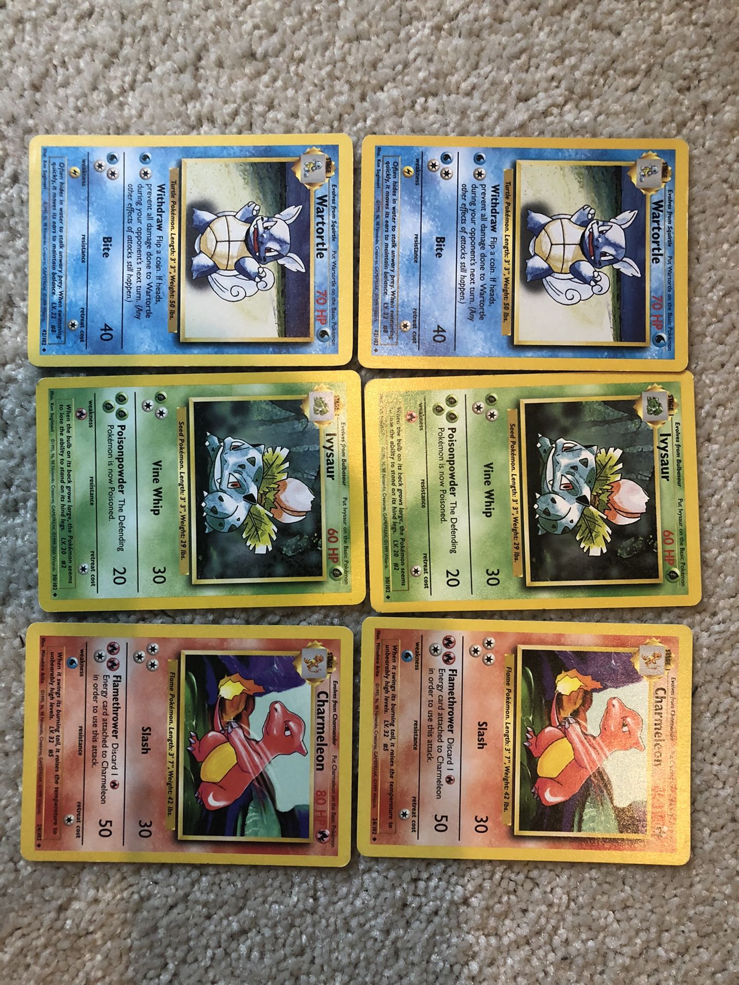 Lot of Base Set Pokemon Starter Evolutions