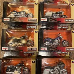 Lot Of Six 2010 Maisto 1:18 Die-Cast Harley Davidson Motorcycles 
