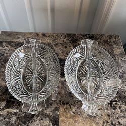 Set Of 2-Anchor Hocking Vintage Pressed Oval Glass Divided Dish