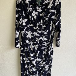 Ralph Lauren Women's Dress Size 14 Blue and White