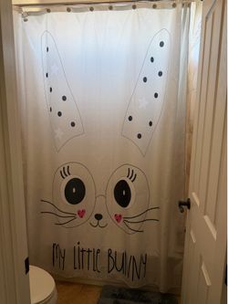 Really cute bunny, shower curtain extra long