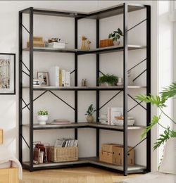 Industrial Corner Bookshelf 5-Tier