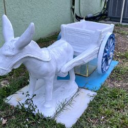 Antique Solid Concrete Donkey With Cart, Bad Ass!