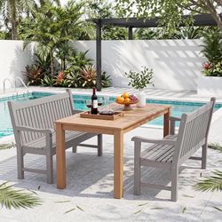Psilvam 2-Person Outdoor Bench with 700 Lbs Weight Capacity, Grey Poly Lumber Weatherproof Garden Bench Seating for Porch, Balcony and Park, All-Weath