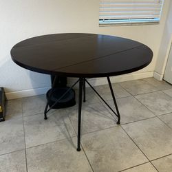 West Elm Wood Table With 2 Leather Chairs