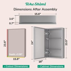 TokeShimi 16x24 Bathroom Medicine Cabinet with Mirror Tempered, 