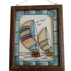 Vintage Sailing Multicolor Wood Framed Sun-catcher