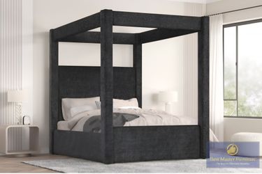 Frame Queen W Canopy Platform bed Black fabric, New Especial price