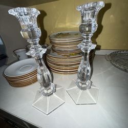 Pair Of East German Antique Crystal Candle Holders