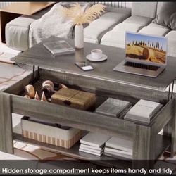 Modern Lift Top Rectangular Wood Coffee Table with Hidden Compartment & Storage, Gray48x24x19”)
