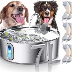Dog Water Fountain for Large Dogs 7L/236oz Stainless Steel Dog Water Bowl Dispenser Automatic Cat Water Fountain with Deeper Drinking Area, Multi-Filt