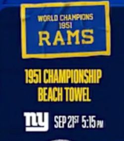 Los Angeles LA Rams 1951 World Champions microfiber Beach Towel 9/21/26 SGA