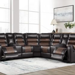 Hart Leather Reclining Sectional w Phone Chargers.