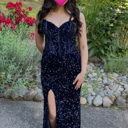 Navy Blue Sparkly Prom Dress