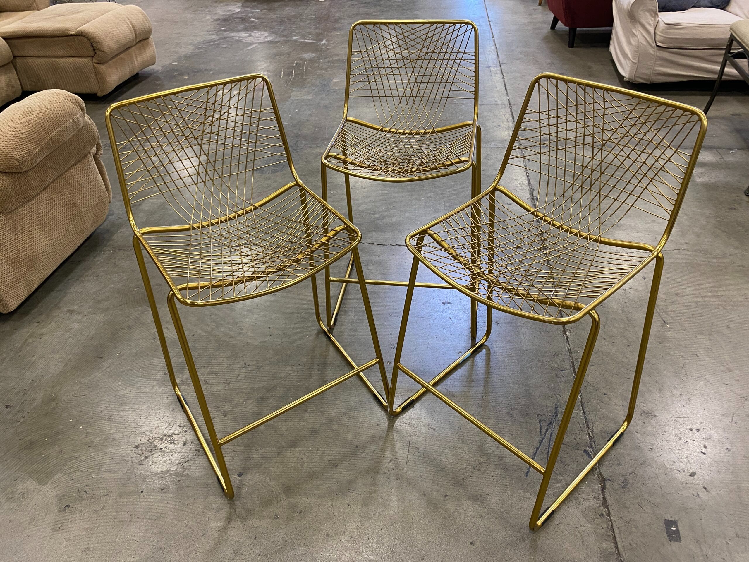 CB2 Alpha Brass Metal Counter Stool (Set of 3)
