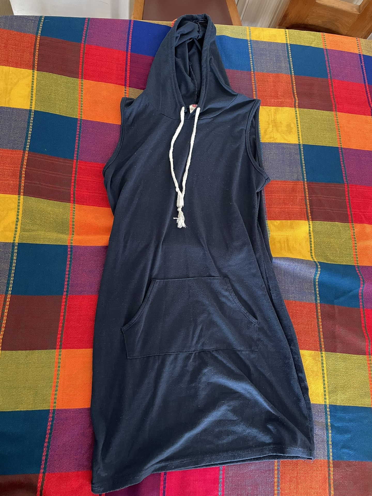 Navy Sleeveless Hoodie Dress