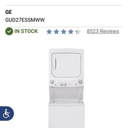 27 Inch Electric Laundry Center with Auto-load Sensing, Cycle Status Lights, Rotary Controls, 11 Wash Cycles, 6 Wash/Rinse Temperatures and 800 RPM: W