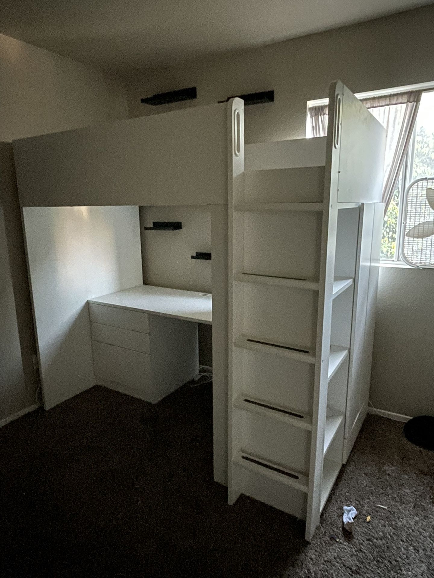 White bed twin size with desk and storage Free