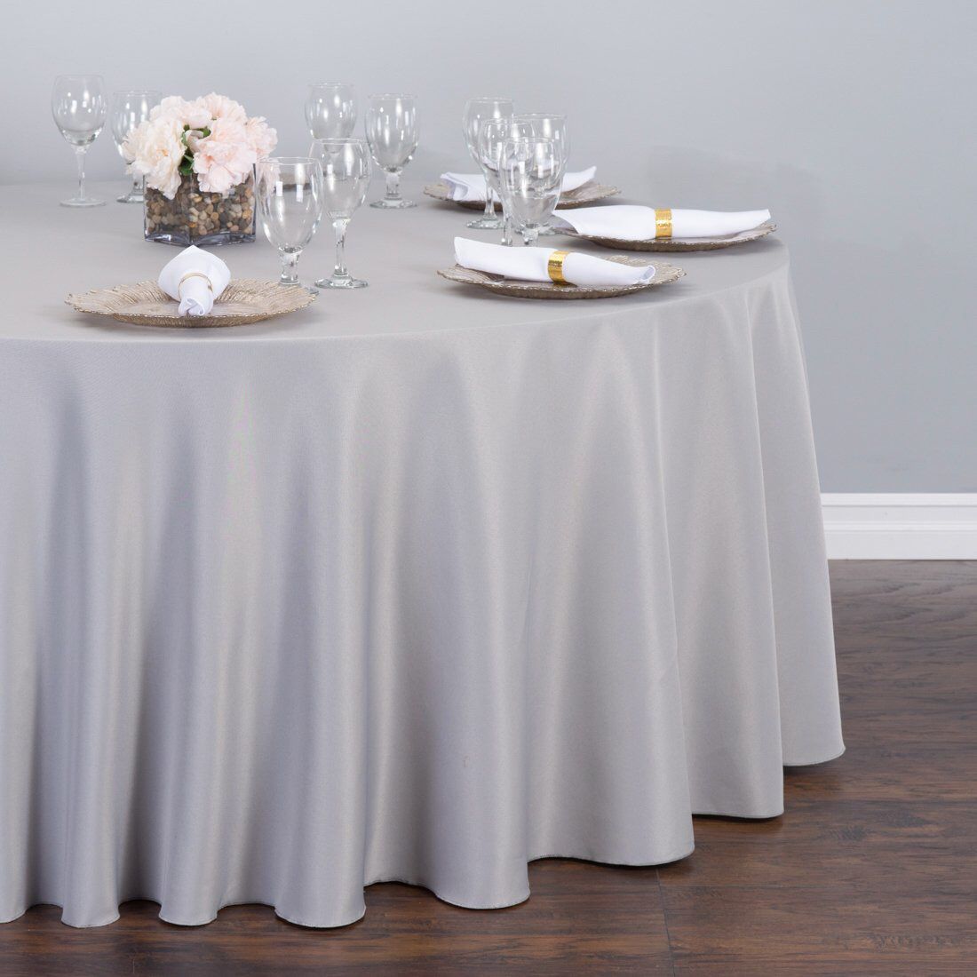 6 Round Silver Tablecloths 132”