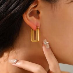 Gold Rectangle Drop Earrings – Elegant Minimalist Geometric Jewelry