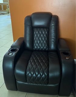 Brown Leather Power Recliner Chair with Cup Holders
