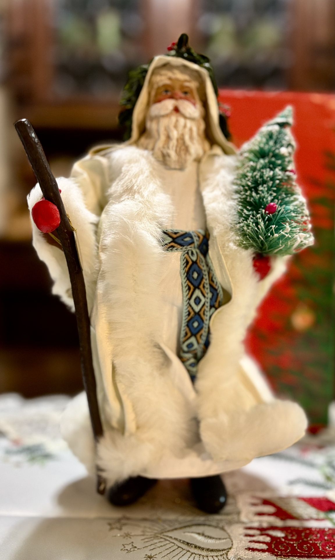 Possible Dreams Clothtique Santa White Robe Staff and Christmas Tree Figurine