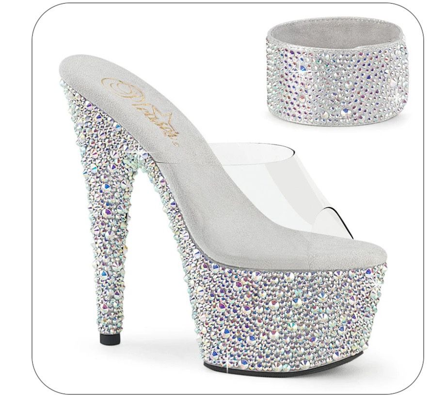 BEJEWELED-712MS Clear/Silver AB RS Platform Heels