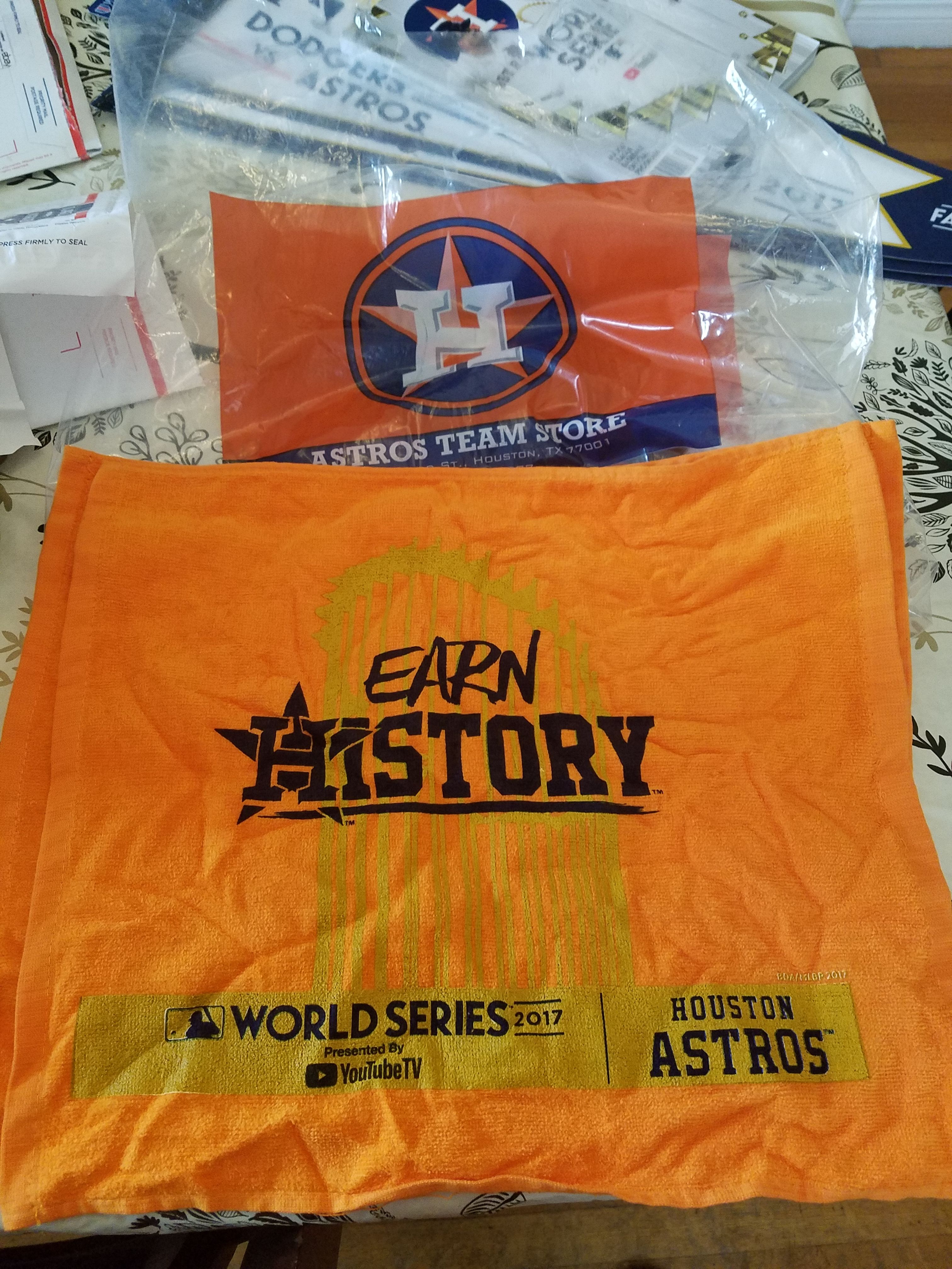 $50 HOUSTON ASTROS WORLD SERIES RALLY TOWEL FROM GAME 3 VS LA DODGERS IN HOUSTON MINUTE MAID PARK PIN FLAG
