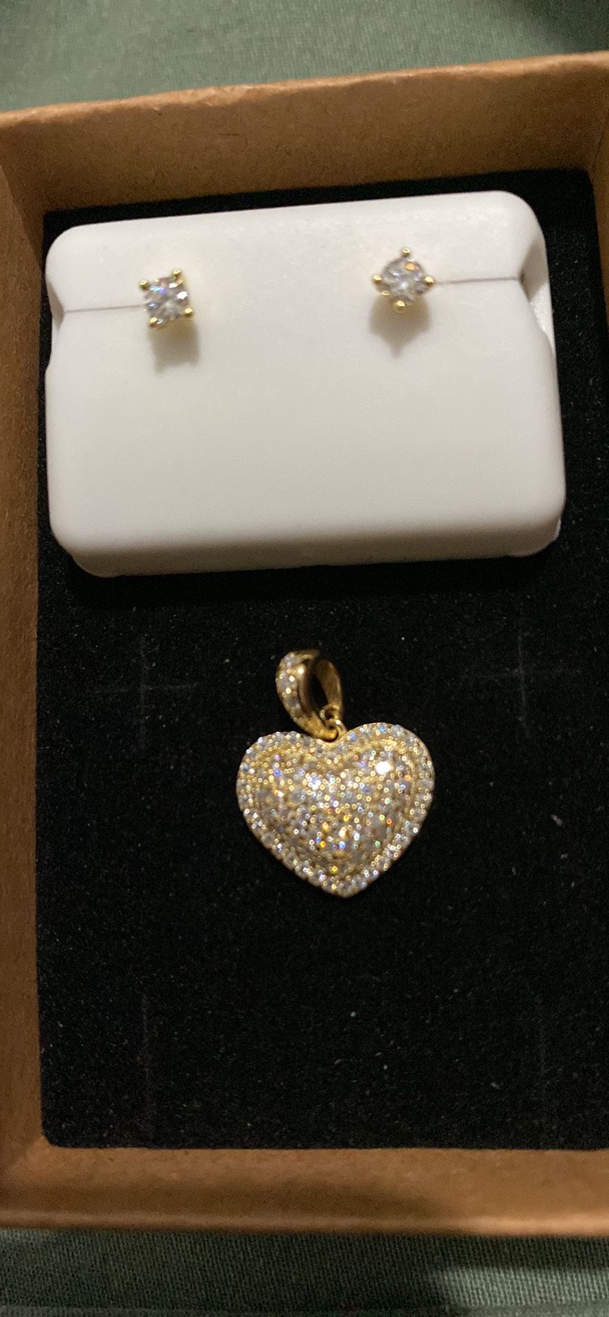 925 Silver 14k Gold Over Moissanite Pendant And Earrings 