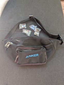 Anker Black Fanny Pack Waist Bag + 4 Collectible Pins