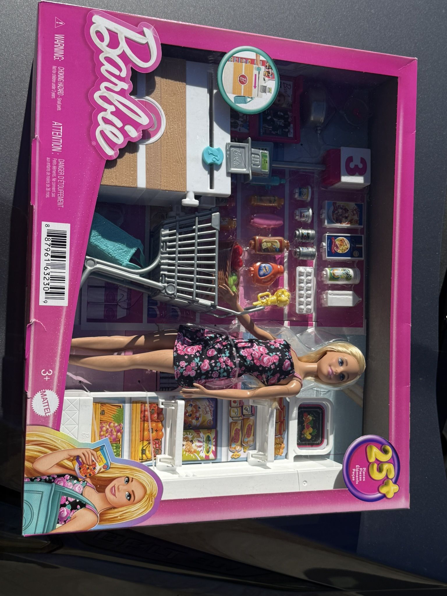 Barbie Doll and Supermarket Playset with 25 Grocery Store and Food-Themed Accessories