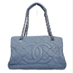 Authentic Chanel Quilted Calfskin CC Tote Bag Blue | Entrupy COA | Dust Bag