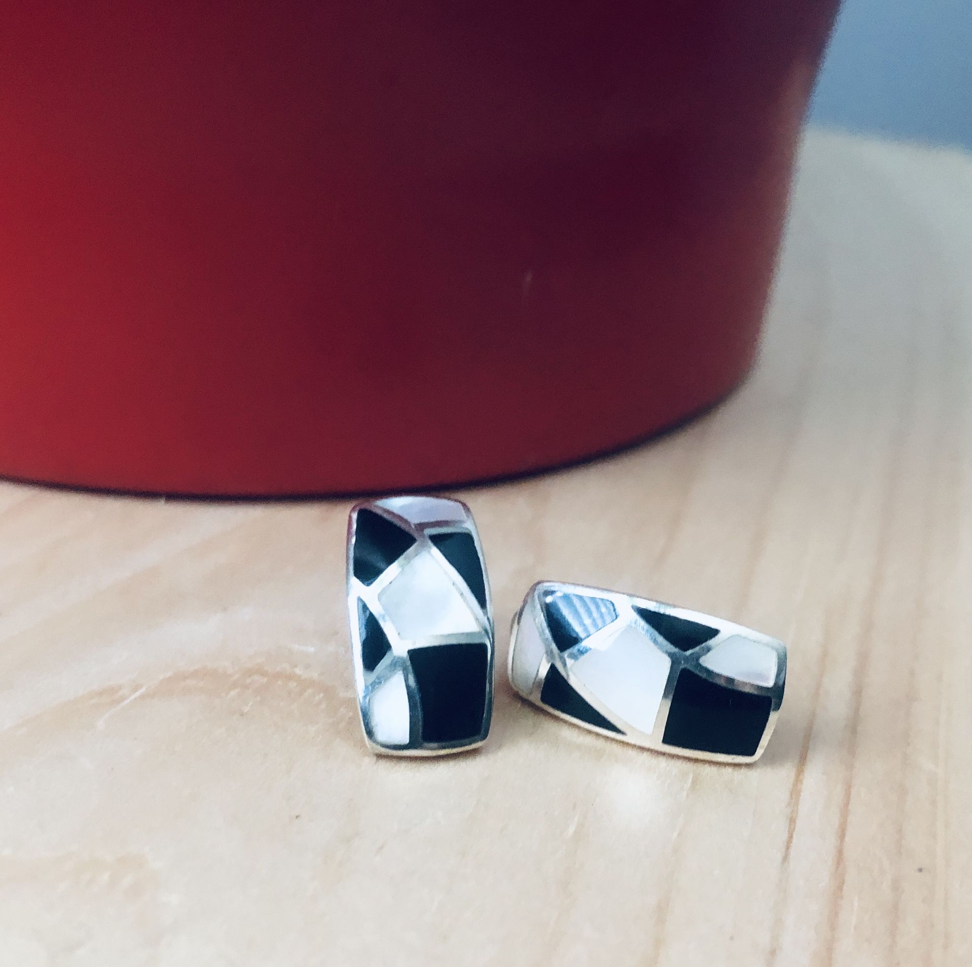 Sterling Silver 925 Stamped Black & White Post Earrings Cute New SHIPPING ONLY 