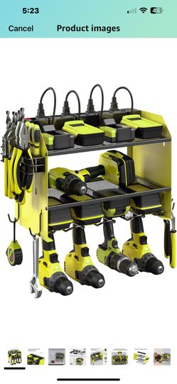  CCCEI Modular Power Tool Organizer Wall Mount with Charging Station. Garage 4 Drill Storage Shelf with Hooks, Screwdriver, Drill Bit Heavy Duty Rack,