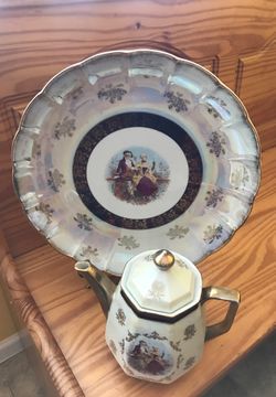Vintage Victorian plate and tea pot Thumbnail