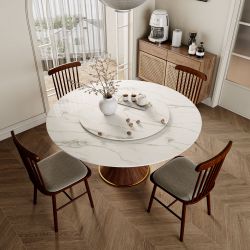 Round Dining Table for 6, Modern Marble Round Dining Room Table for Kitchen